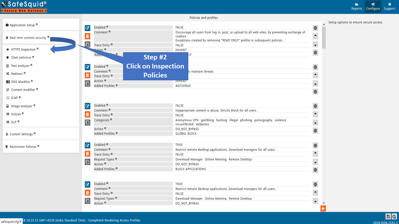 Select HTTPS Inspection option in Real time content security section to Restrict anydesk