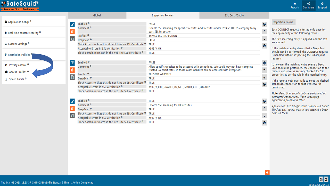 Select Access profiles in Restriction policies to access default policies to restrict any desk