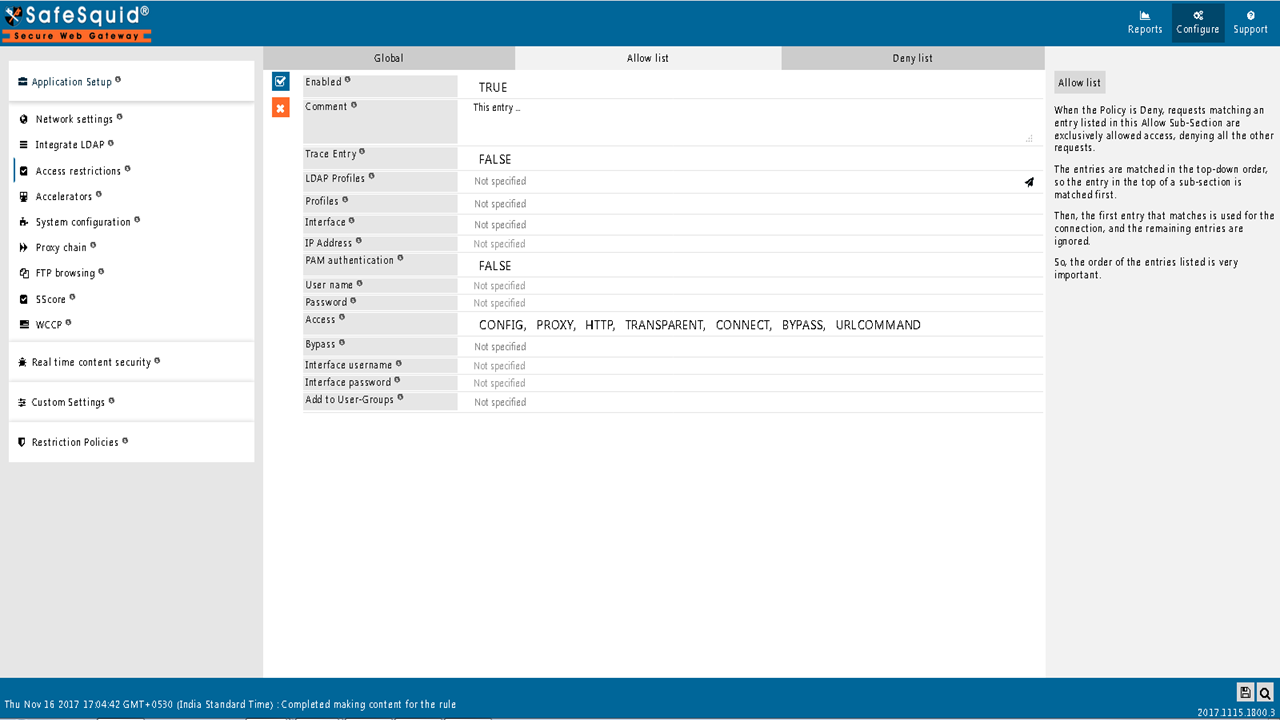 showing the fields of allow list