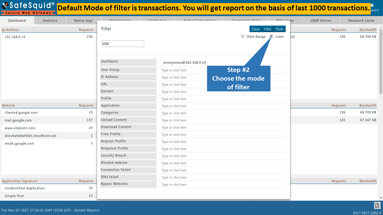 Report based on last 1000 transactions by default.