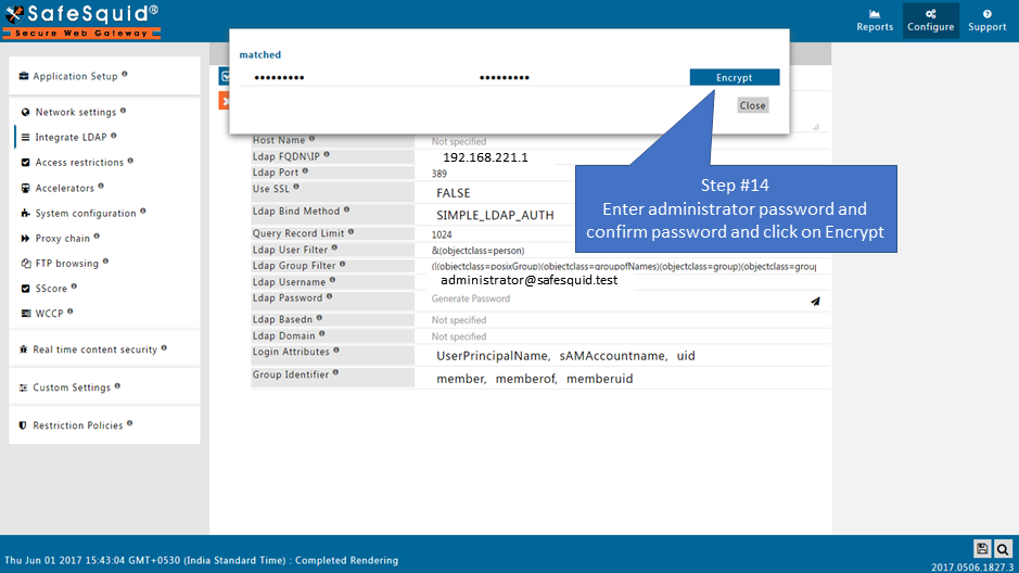 clicking on encrypt to encrypt the password