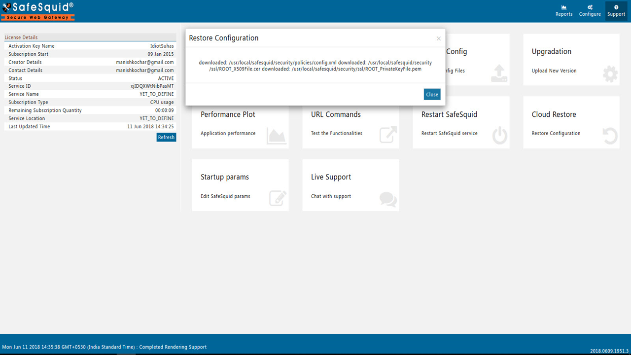 Confirmation of configure cloud restore