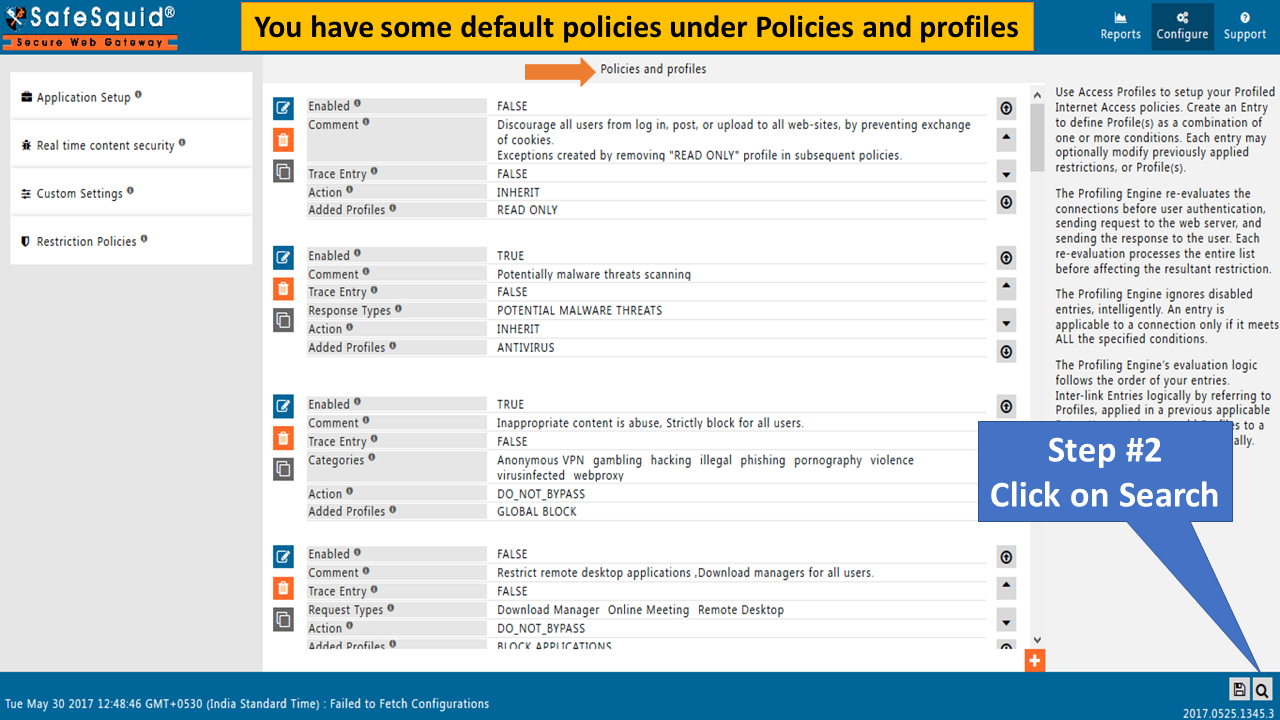 Click on search in global policies