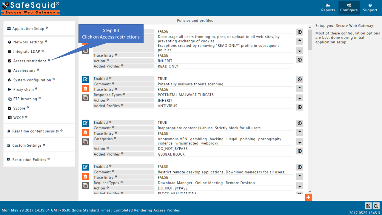 click on access restrictions in application setup 