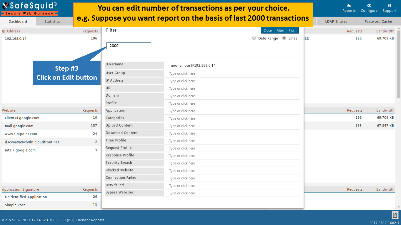 Edit report based on number of transactions by default.