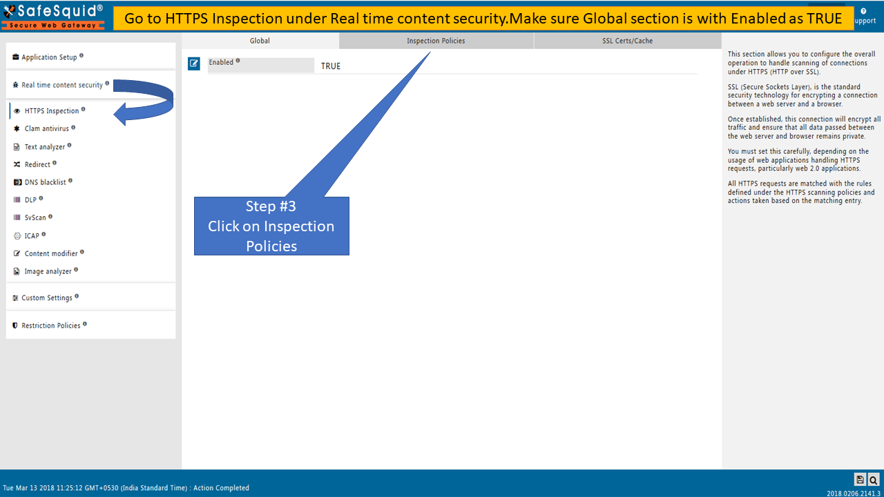 Clicking on Inspection policies in HTTPS inspection under Real time content security section