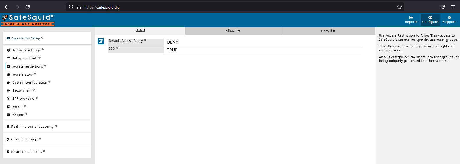 setting sso as true in global section of access restrictions