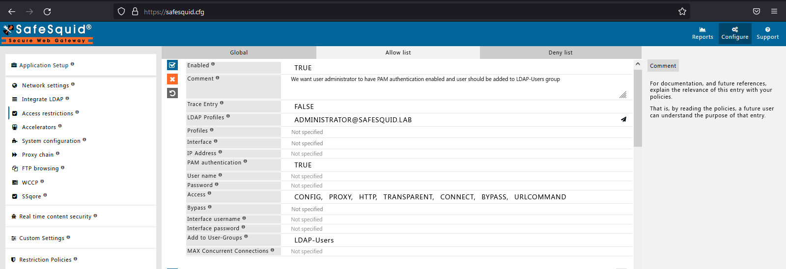 creating a new access policy with PAM authentication set to true