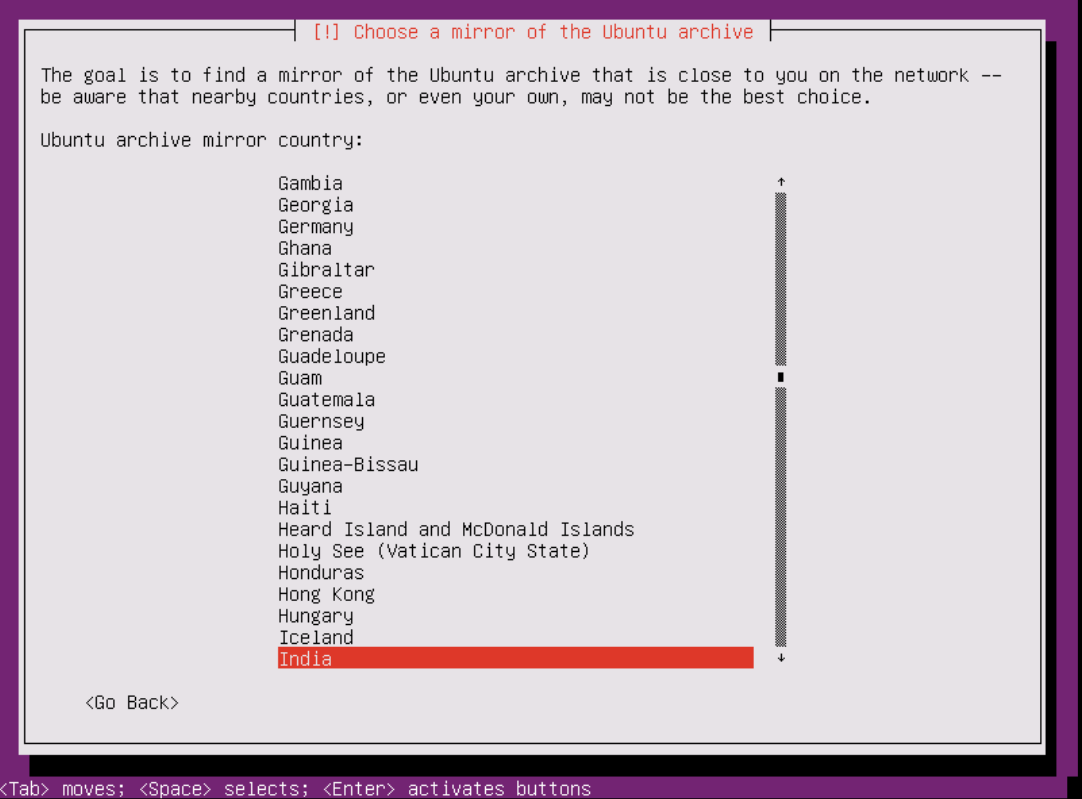 choosing the ubuntu archive mirror country