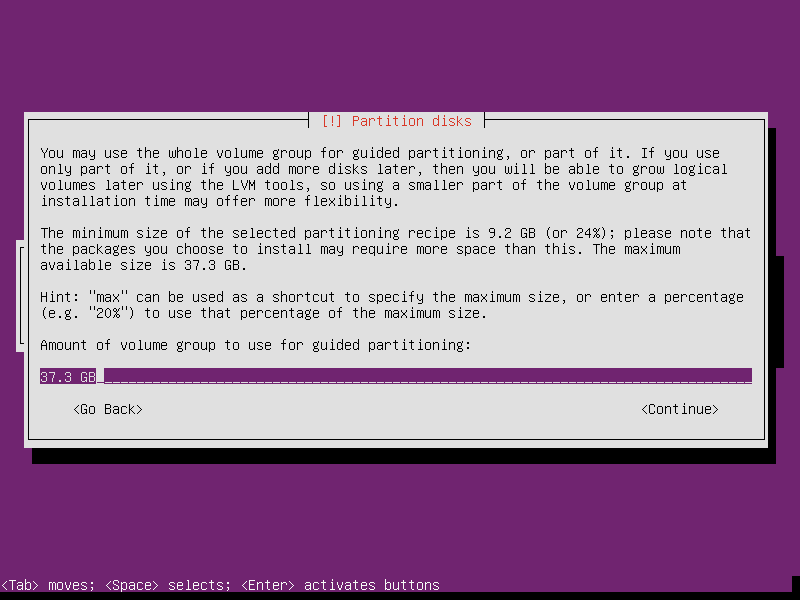 creating the Size of Guided Partition