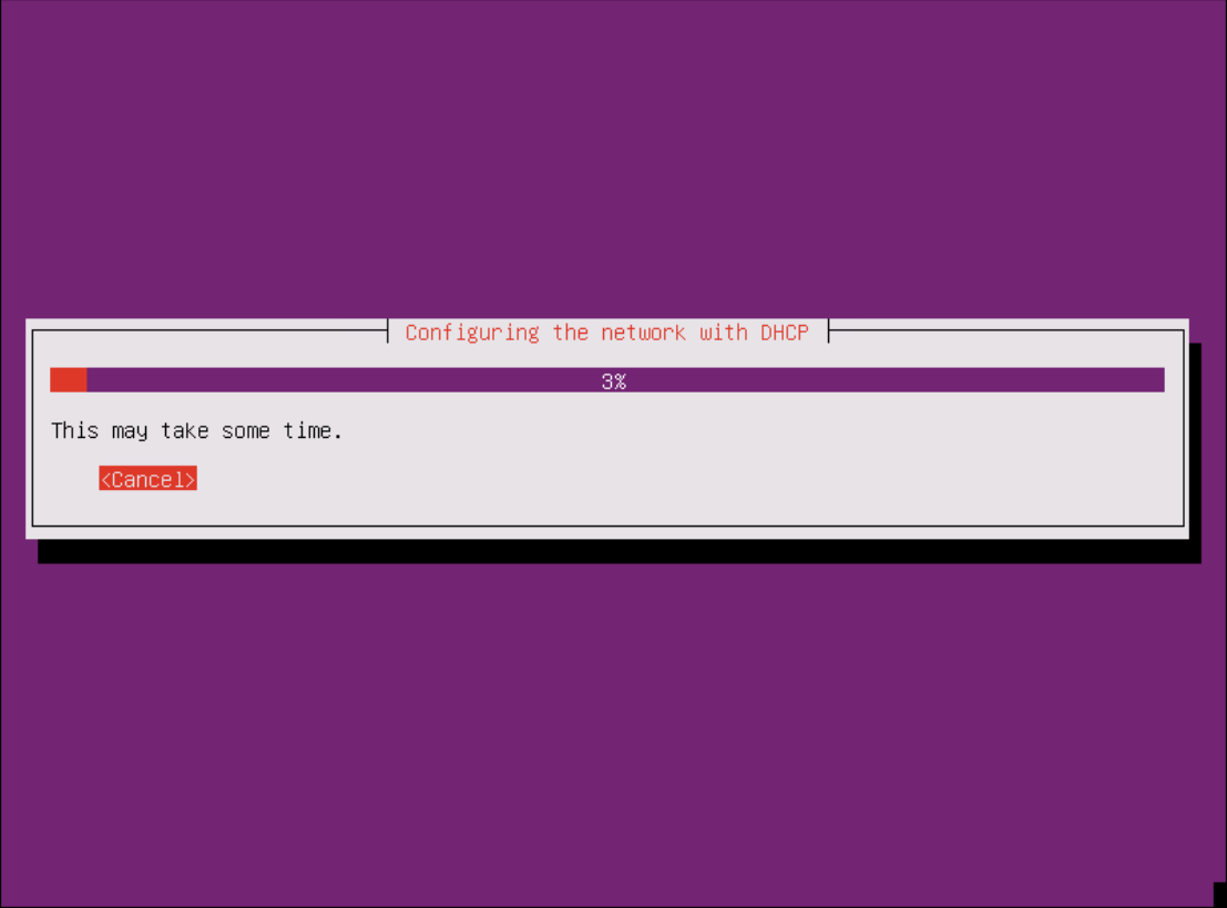 showing loading bar of configuring the network with DHCP