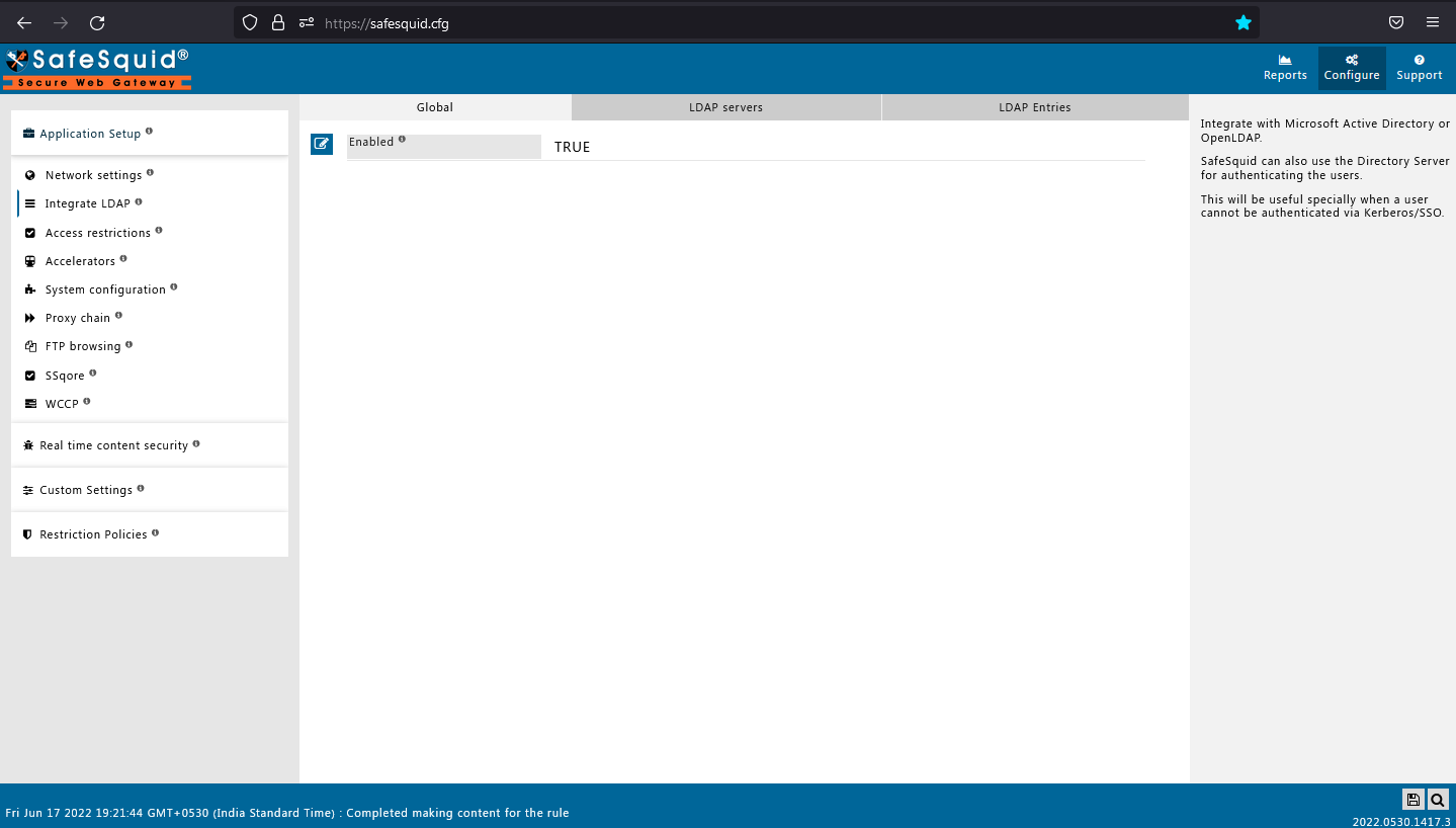 showing global tab of integrate LDAP section