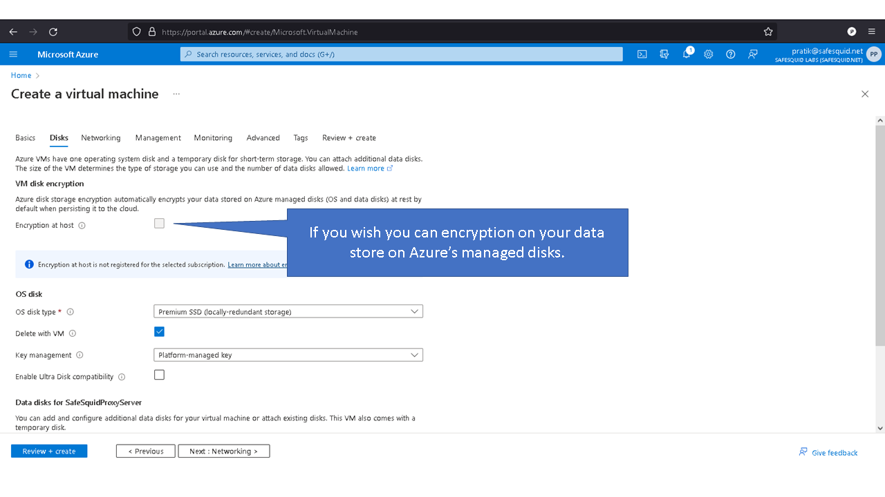 showing that if you wish you can encryption on your data store on azure's managed disks