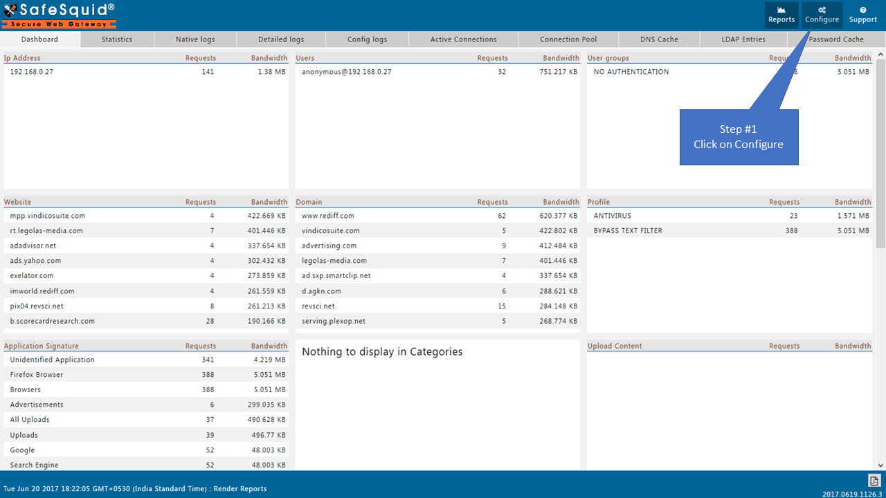 click on configure in safesquid interface