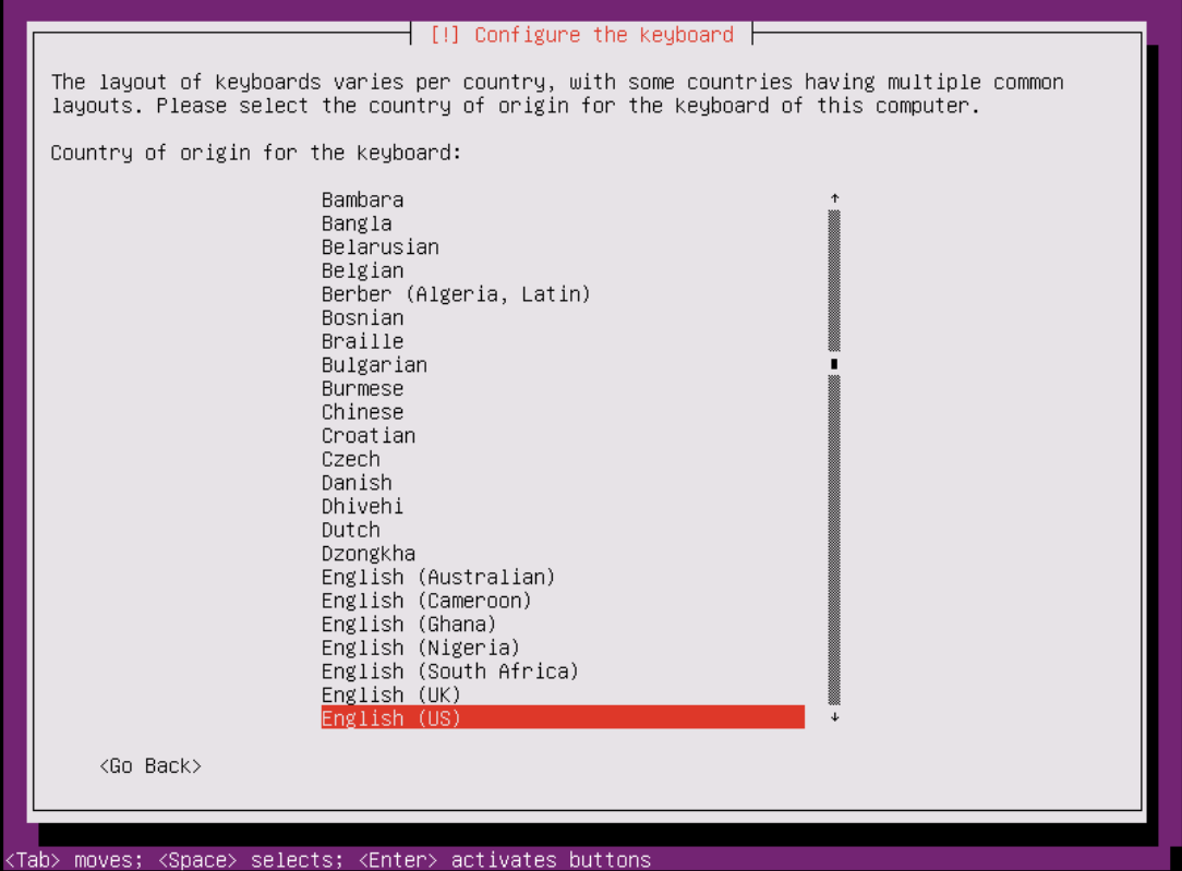 selecting keyboard layout