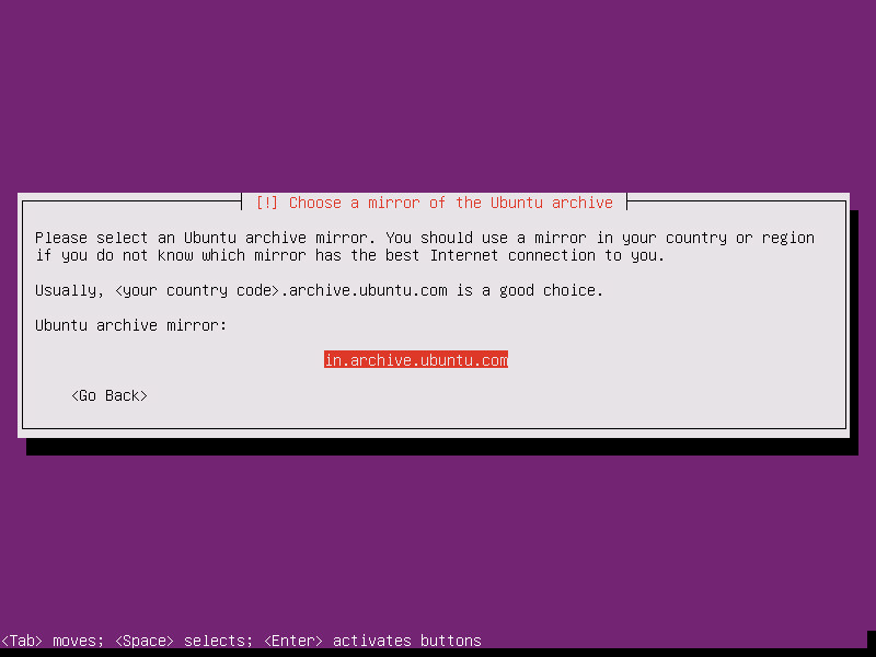 selecting the ubuntu archive mirror