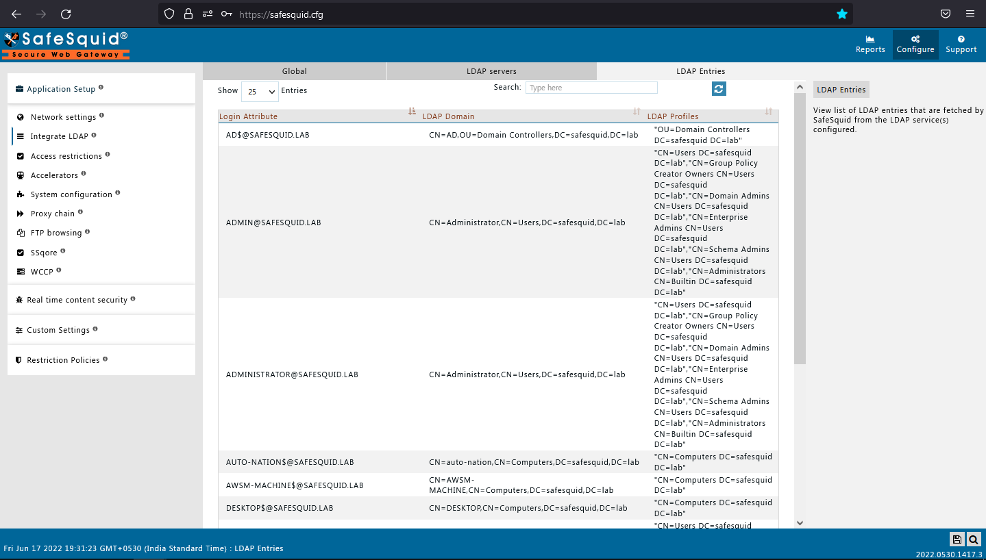 checking the LDAP entries 