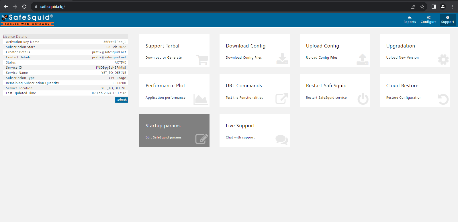 selecting setup params option