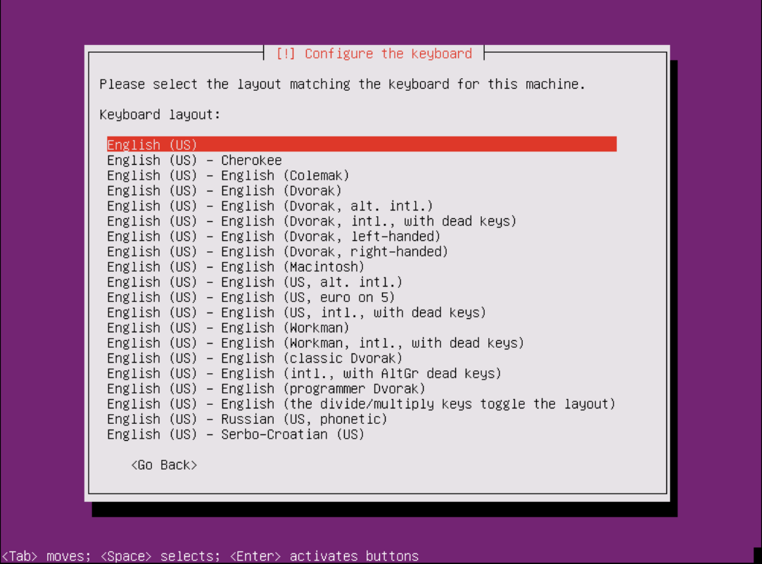 selecting keyboard layout