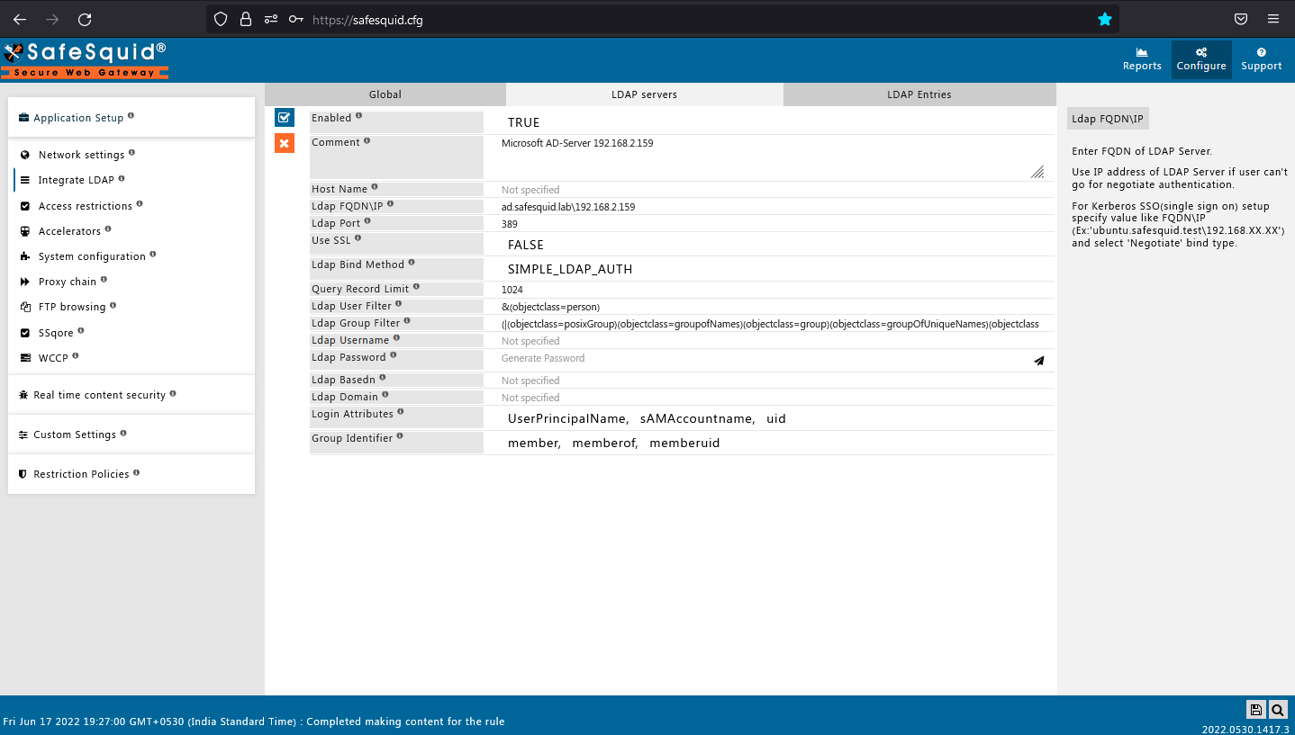 creating new LDAP entry and showing the fields to fill