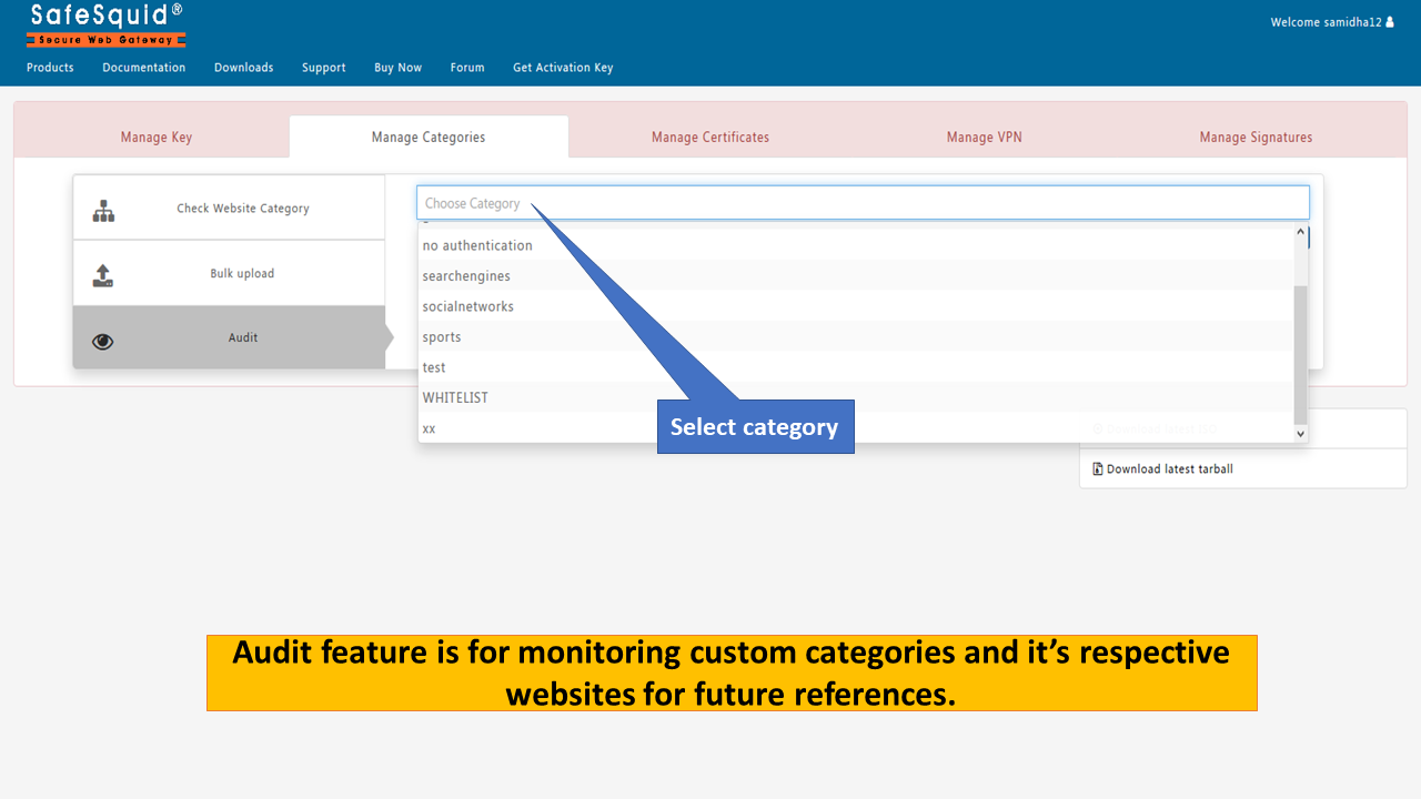 selecting category