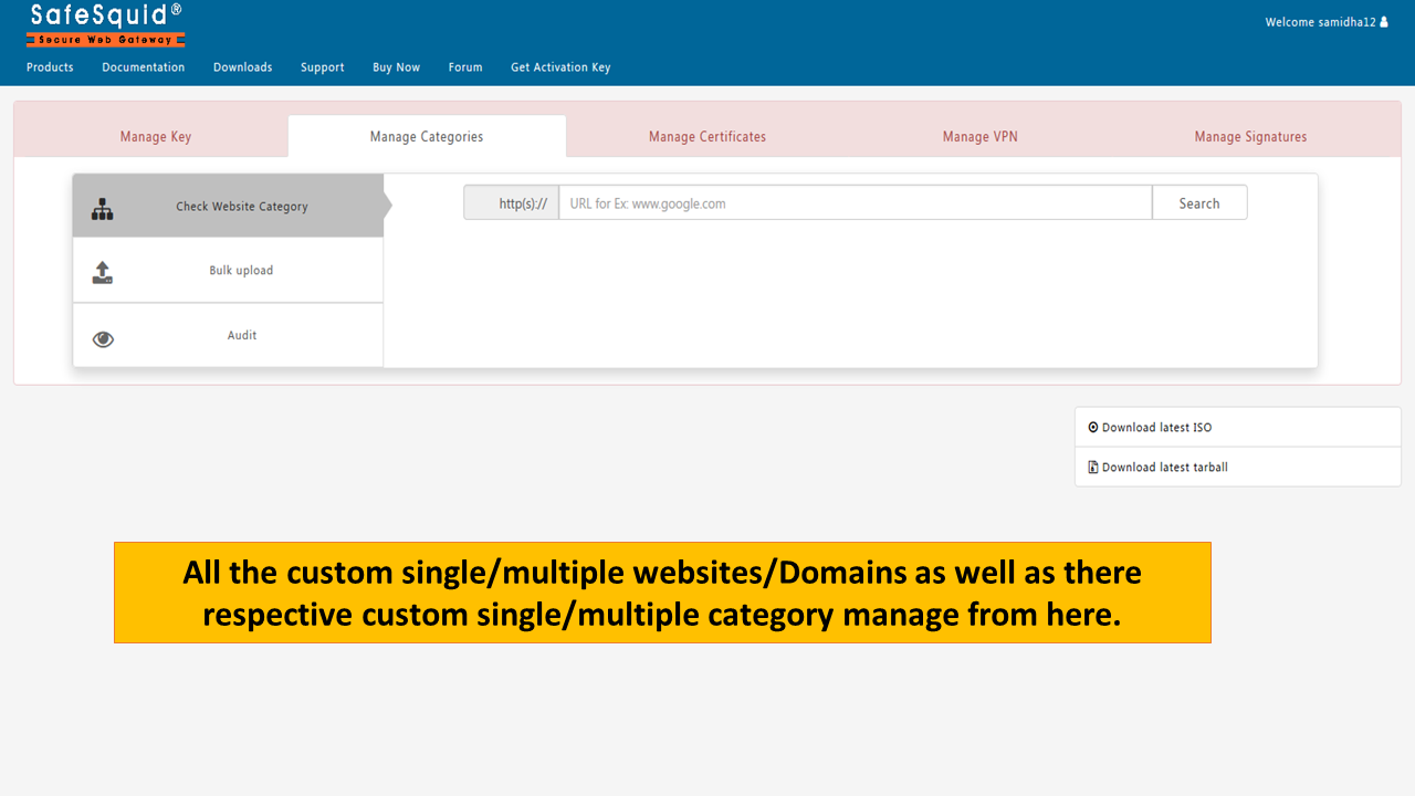 checking the website category in manage categories section in safesquid interface