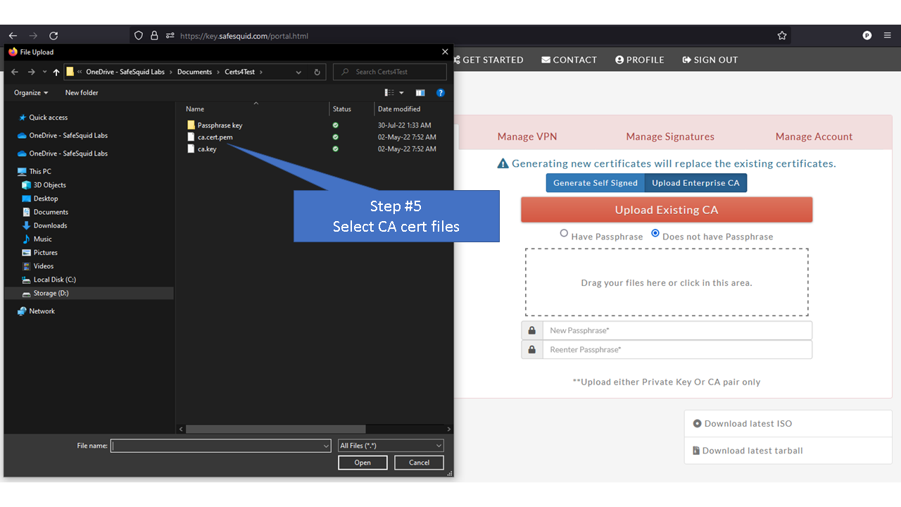 selecting the CA cert files