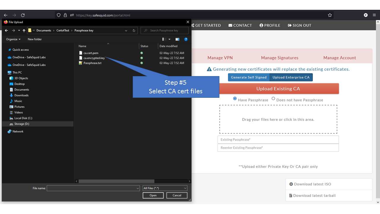 selecting CA cert files