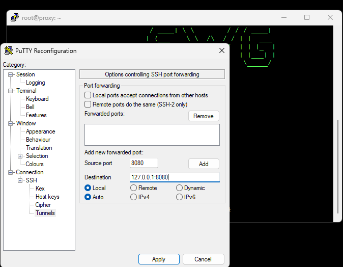 adding the destination and port in the destination field