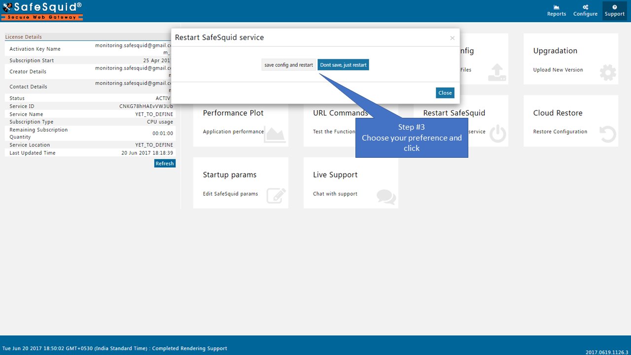 choosing the preference between save config and restart and don't save just restart