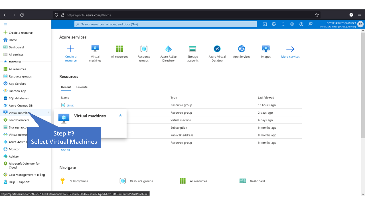 selecting virtual machines option