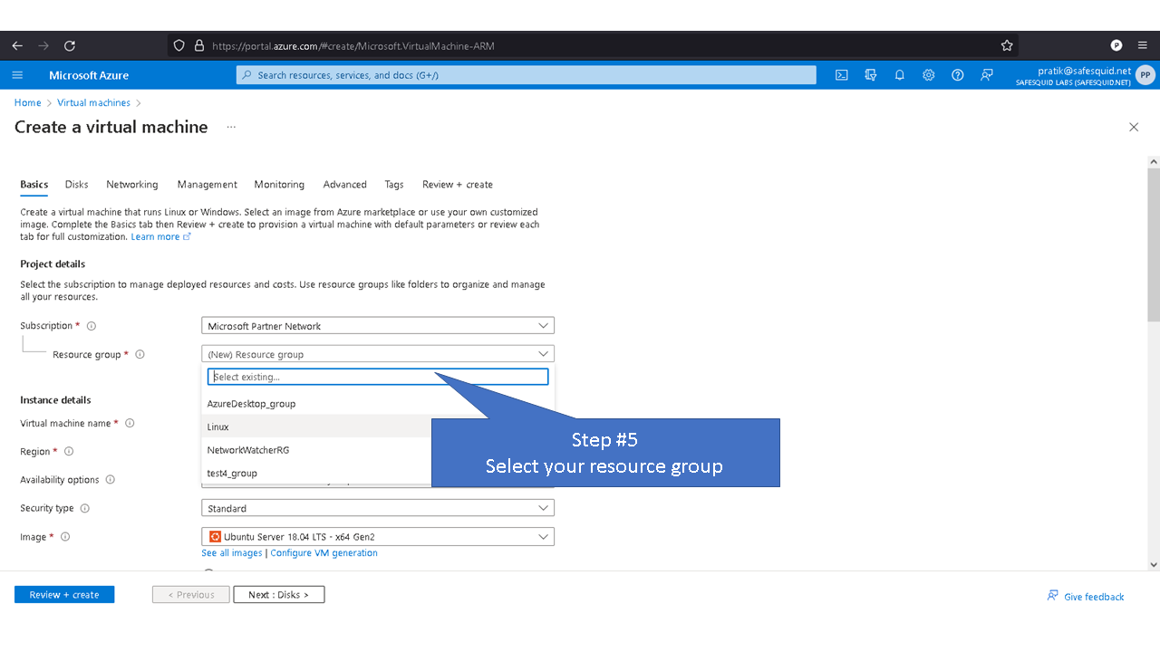 selecting your resource group