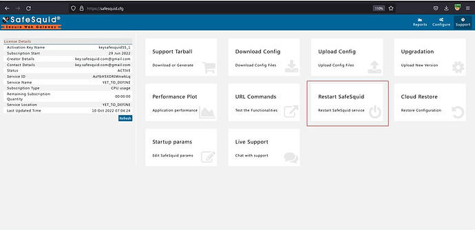 restarting the SafeSquid service from web interface for the changes to take effect.