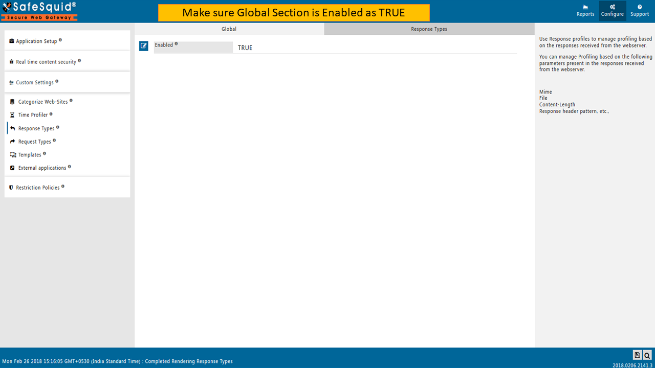 showing global section of response types