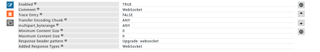 showing rule which will add the response type of websocket