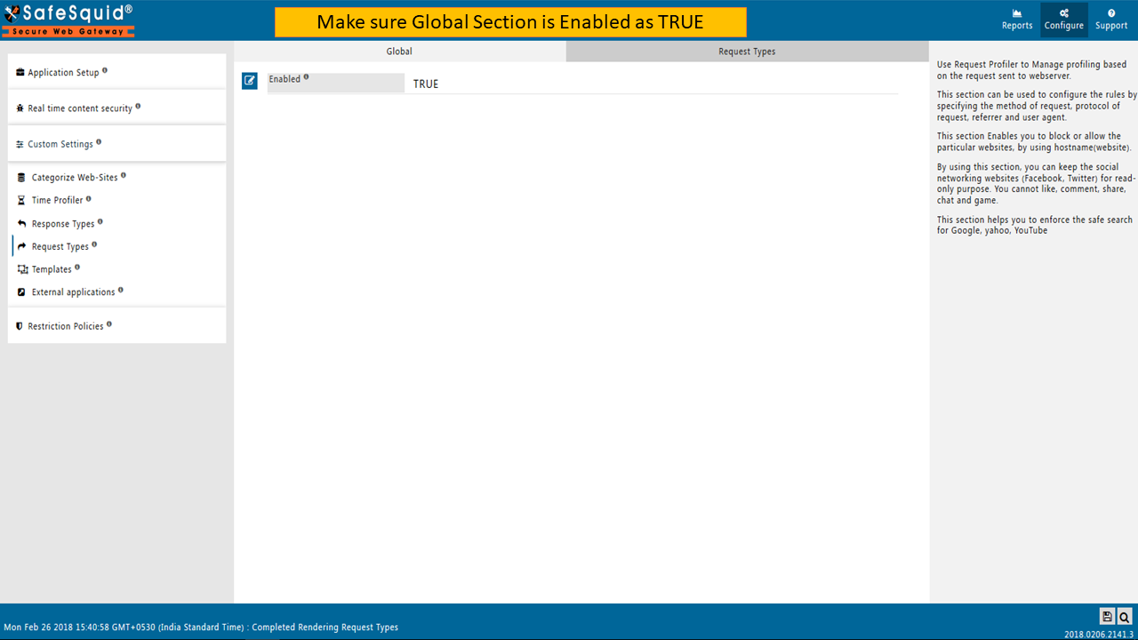 showing global section of request types