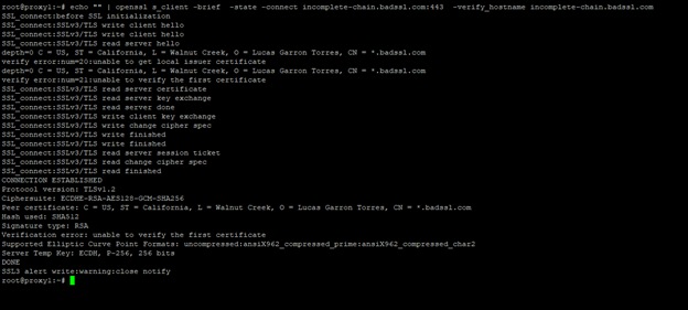 showing unsuccessful scenario of openssl command