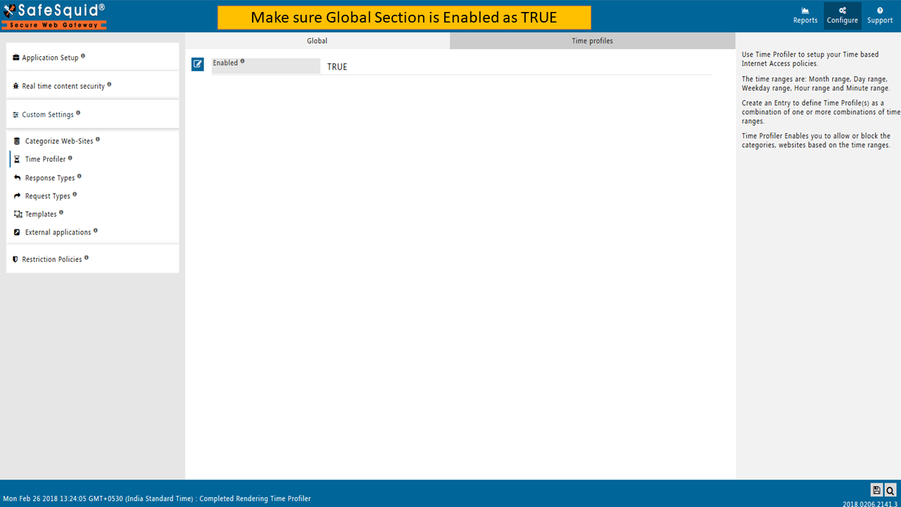 showing global section of time profiler