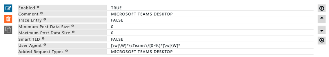 rule showing a request type created for Microsoft teams desktop